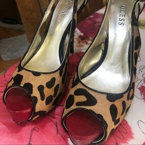 Guess Leopard print peep-toe, platform pumps